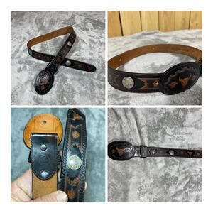 Men's Silver Creek Brown Leather Western Belt & Buckle USA Longhorn Steer 31-33”